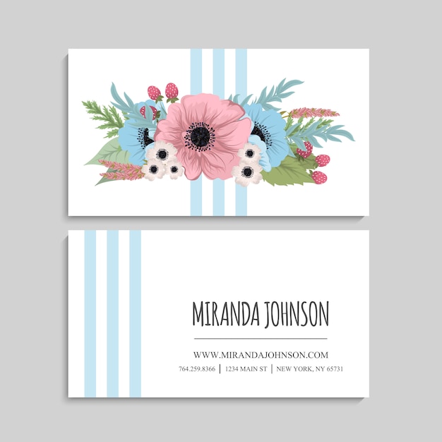 Tarjeta de visita con hermosas flores. Modelo