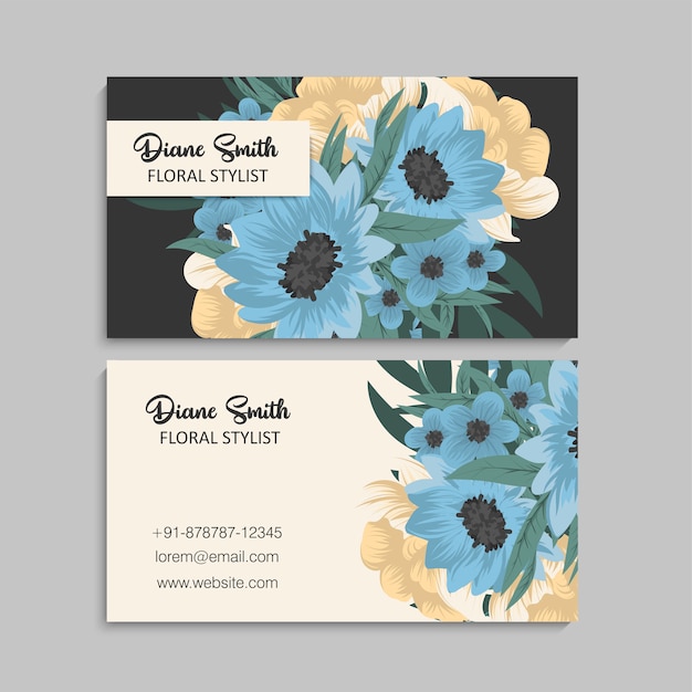 Tarjeta de visita con hermosas flores. Modelo