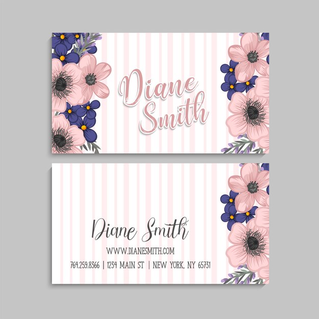 Tarjeta de visita con hermosas flores. Modelo