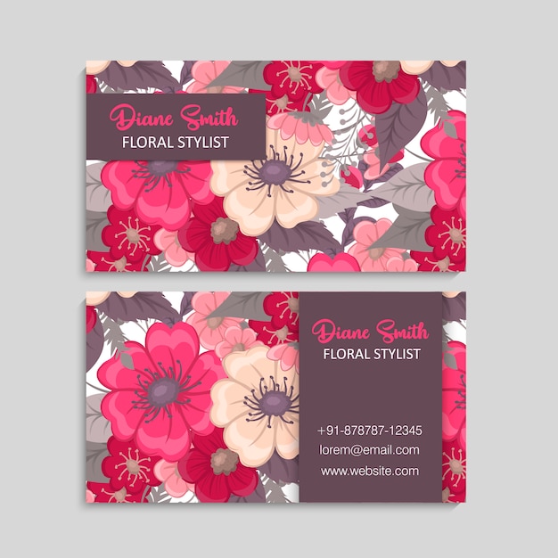 Tarjeta de visita con hermosas flores. Modelo