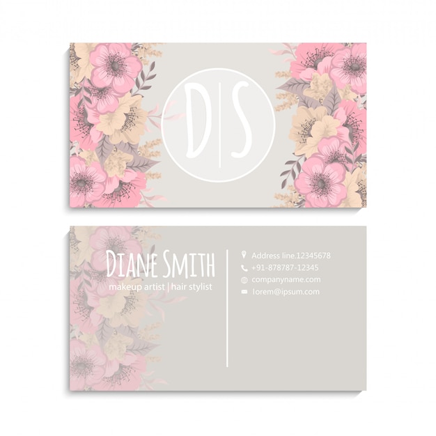 Tarjeta de visita con hermosas flores. Modelo