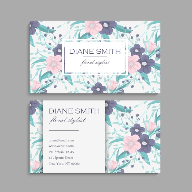 Tarjeta de visita con hermosas flores. Modelo