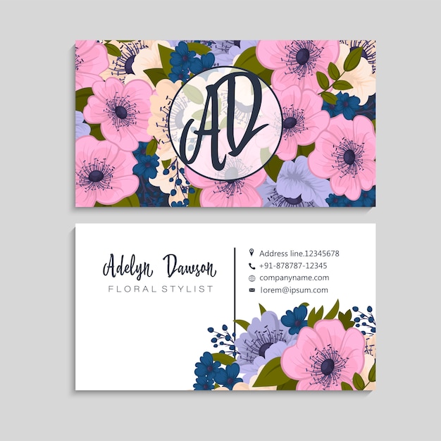 Tarjeta de visita con hermosas flores. modelo