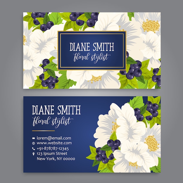 Tarjeta de visita con hermosas flores. Plantilla