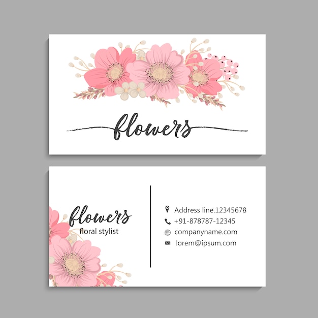 Tarjeta de visita con hermosas flores rosas