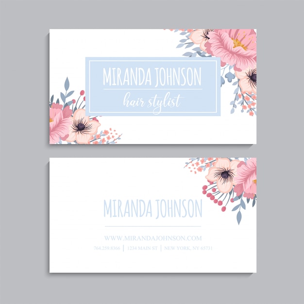 Tarjeta de visita con hermosas flores.