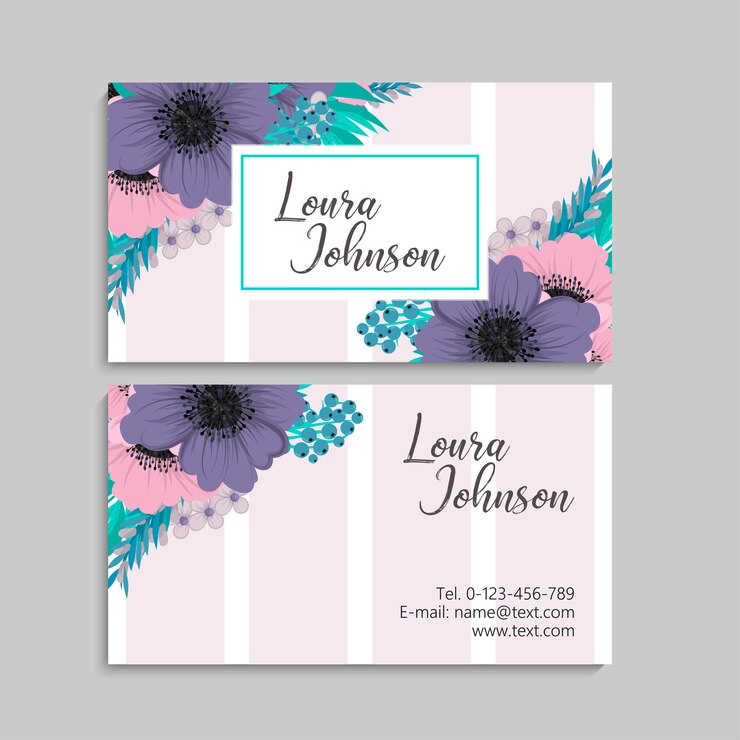 Vector tarjeta de visita con hermosas flores