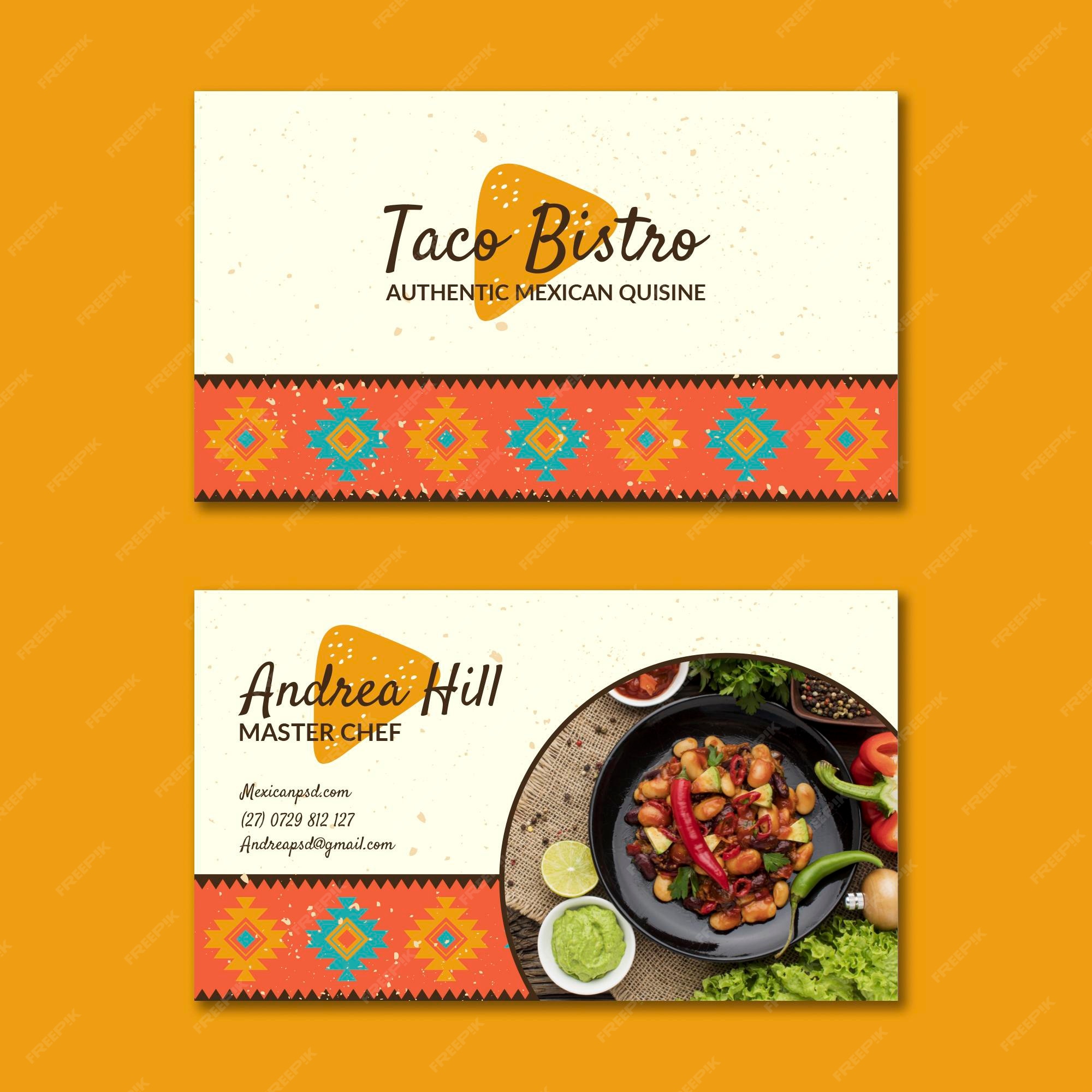 Tarjeta de visita horizontal de comida mexicana Vector Premium