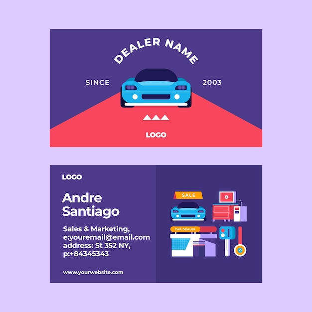 Tarjeta de visita horizontal de un concesionario de automóviles