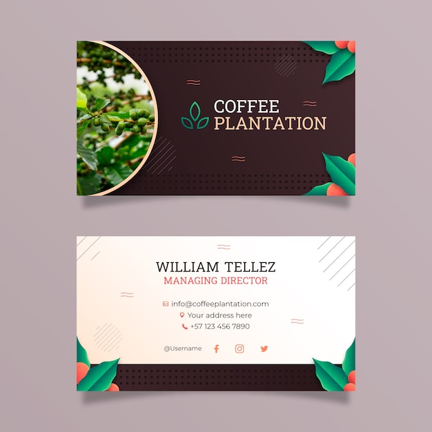 Tarjeta de visita horizontal de plantación de café.
