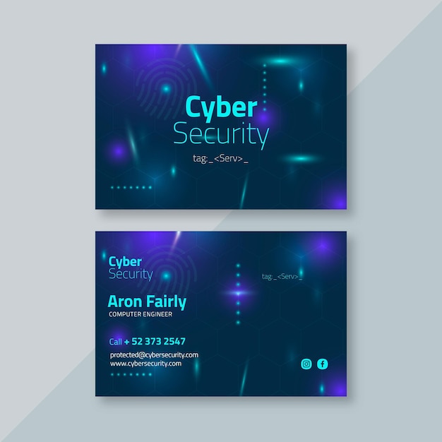 Vector tarjeta de visita horizontal de seguridad cibernética