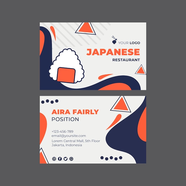 Vector tarjeta de visita horizontal de sushi de restaurante japonés