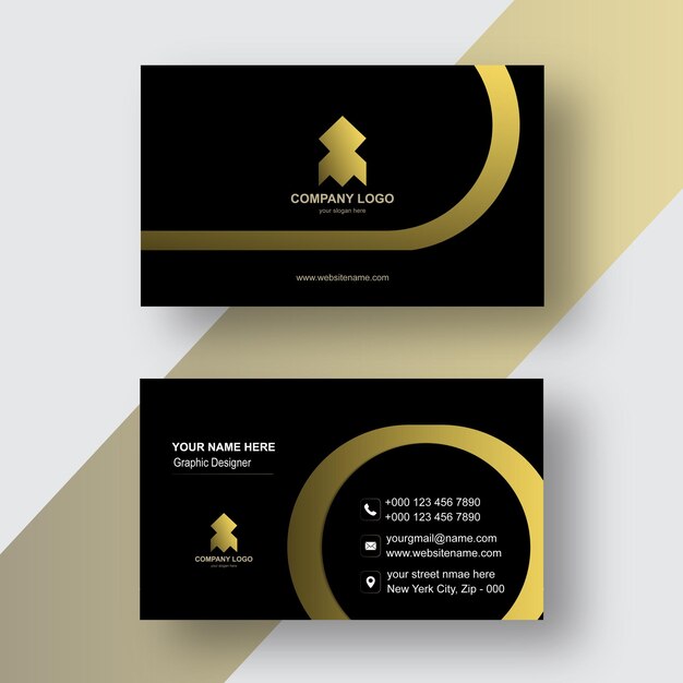 tarjeta de visita de lujo de diseño negro dorado formato eps