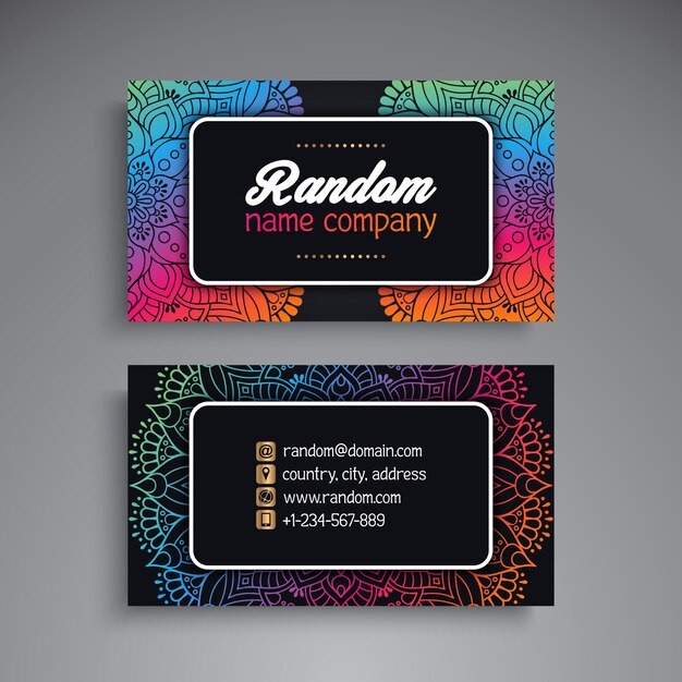 Tarjeta de visita luminosa colorida estilo mandala