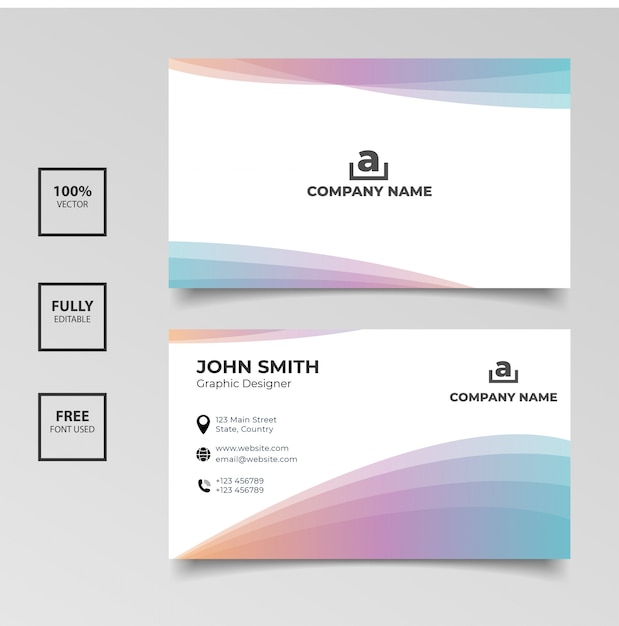 Vector tarjeta de visita minimalista. arco iris degradado y color blanco horizontal simple plantilla limpia diseño vectorial