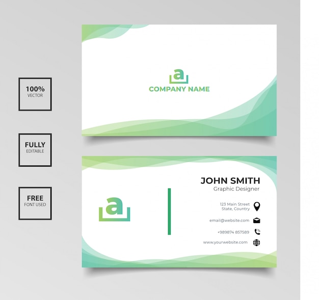 Tarjeta de visita minimalista. Diseño de vector de plantilla limpia simple horizontal de color verde y blanco degradado