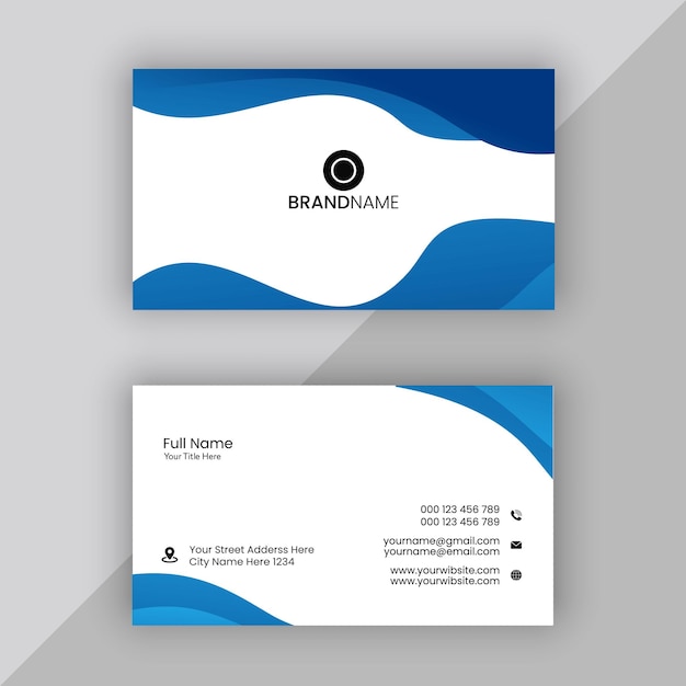 Tarjeta de visita moderna azul y blanca