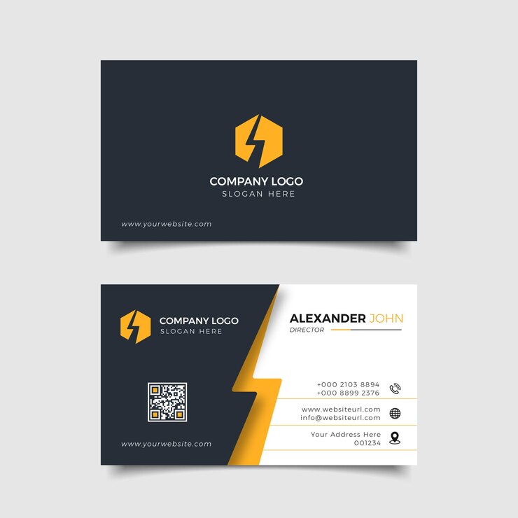 Tarjeta de visita moderna logotipo corporativo negro y amarillo Professional