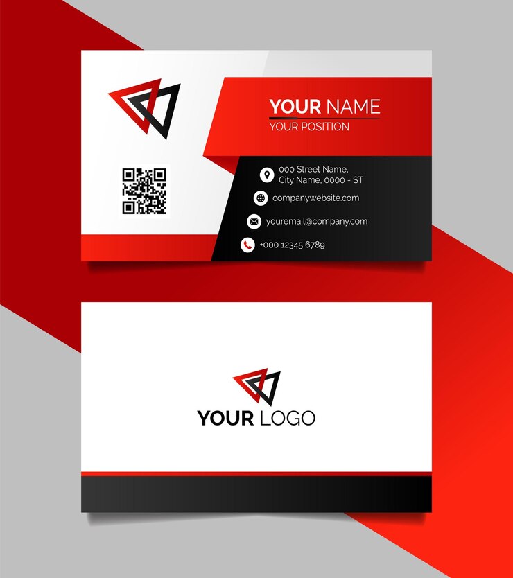 Tarjeta de visita moderna roja y blanca para su negocio