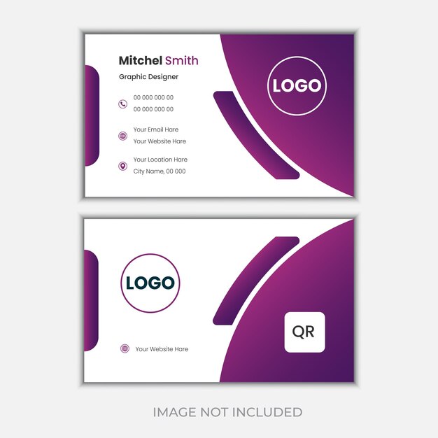 Tarjeta de visita moderna vectorial con gradiente violeta