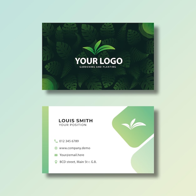 Vector tarjeta de visita de naturaleza verde moderna con logo verde ecológico