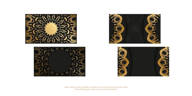 Tarjeta de visita negra con estampado de mandala dorado