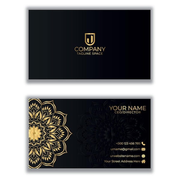 TARJETA DE VISITA NEGRA Y DE ORO DE LUJO.