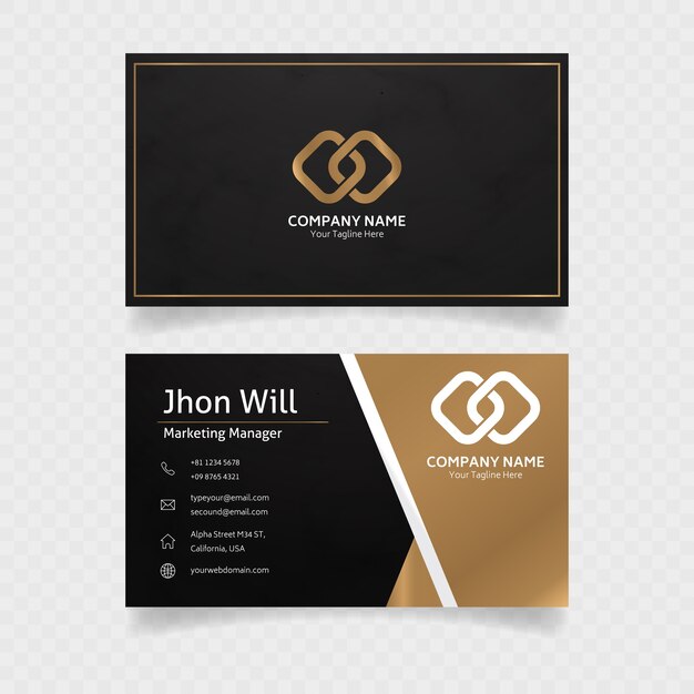 tarjeta de visita oficial en oro con concepto elegante