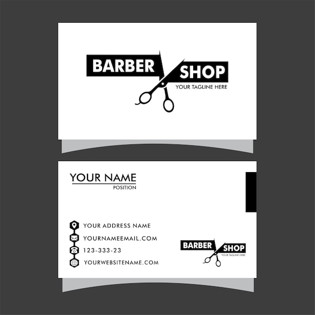 Tarjeta de visita de peluquería y salón de hombres o logotipo de peluquería en blanco y negro