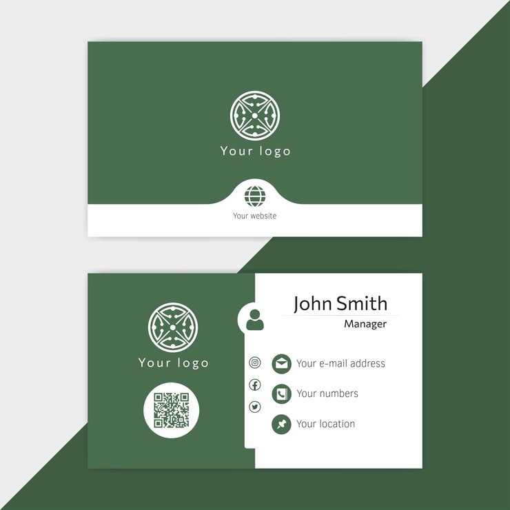 Tarjeta de visita profesional estilo verde y blanco.