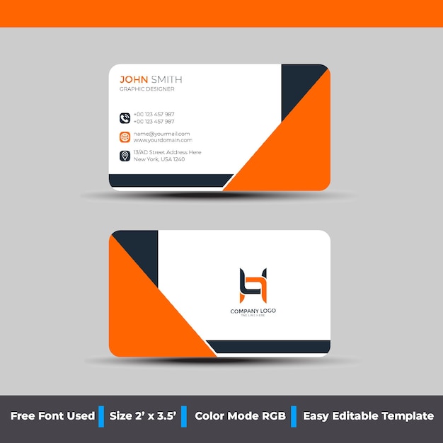 Tarjeta de visita simple naranja y negra.