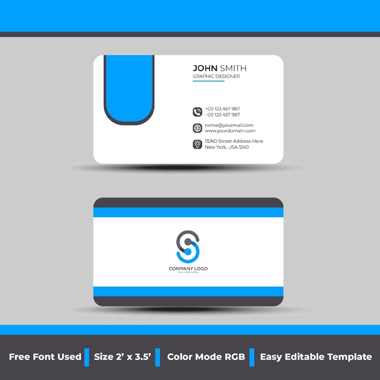 Tarjeta de visita simple negra y azul.
