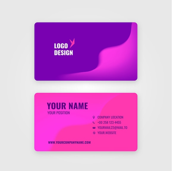 tarjeta de visita para su empresa en colores rosa y púrpura