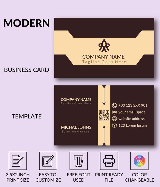 una tarjeta de visita con una tarjeta de negocio que dice tarjetas de visita modernas