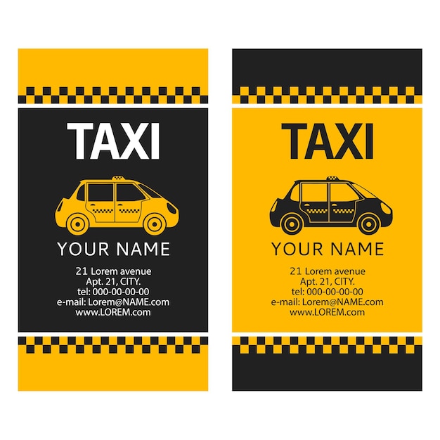 Vector tarjeta de visita del taxi. servicio de una llamada del coche de taxi.