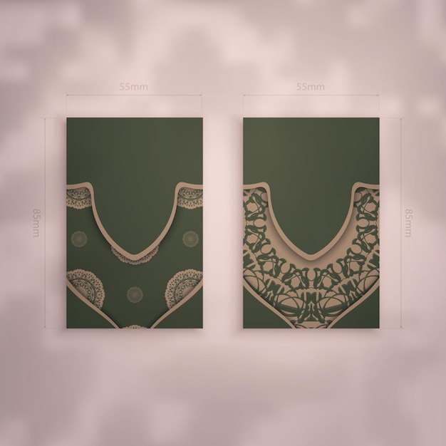 Tarjeta de visita en verde con estampado de mandala marrón para tu personalidad.