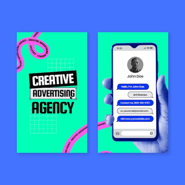 Vector tarjeta de visita vertical de la agencia de publicidad de diseño plano