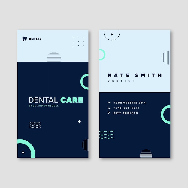 Vector tarjeta de visita vertical de clínica dental de diseño plano