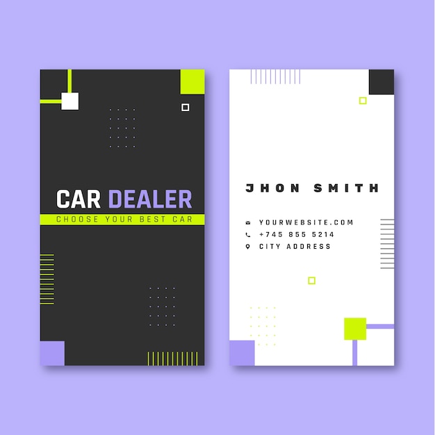 Tarjeta de visita vertical de concesionario de automóviles de diseño plano