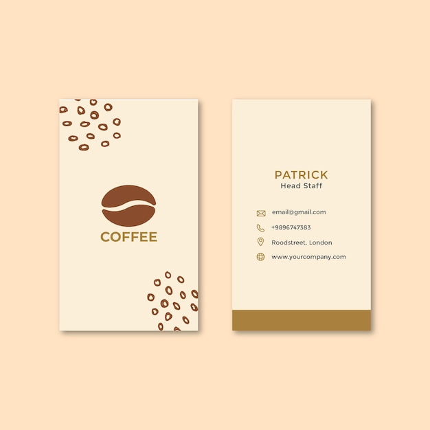 Vector tarjeta de visita vertical de doble cara de grano de café
