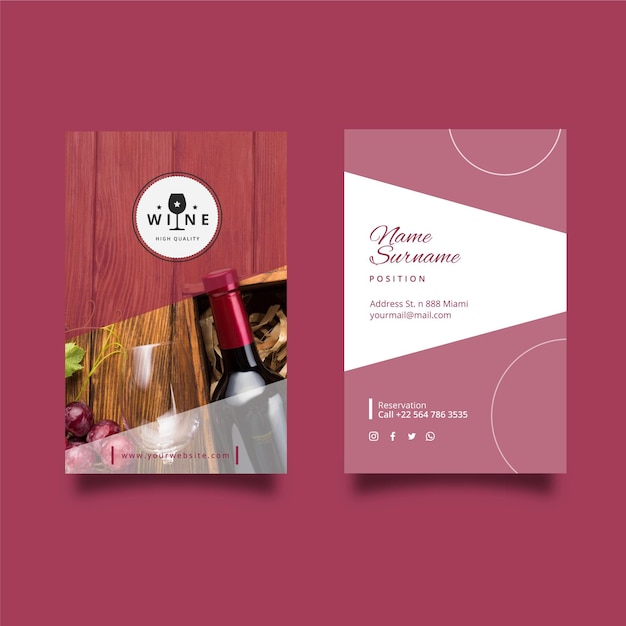 Vector tarjeta de visita vertical de doble cara de vino.