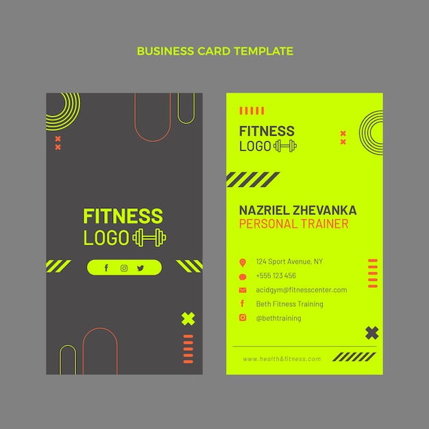 Vector tarjeta de visita vertical de fitness de diseño plano