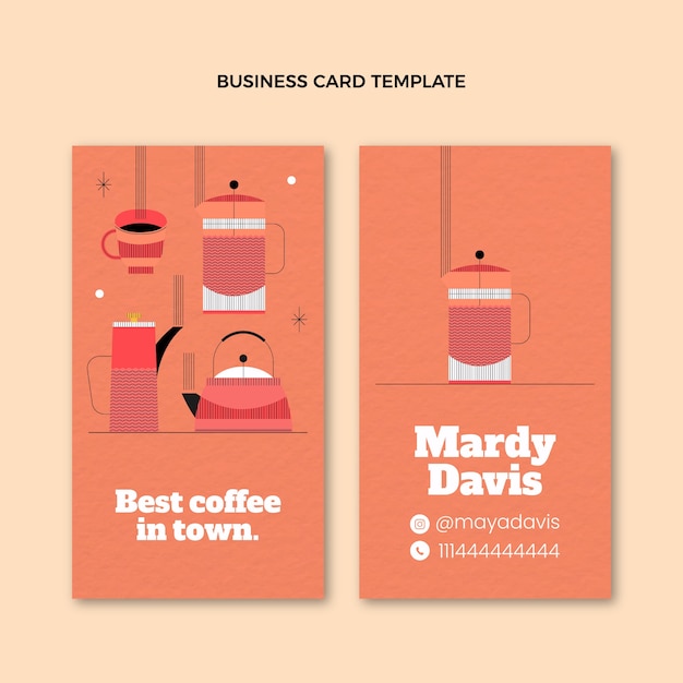 Tarjeta de visita vertical minimalista de cafetería de diseño plano