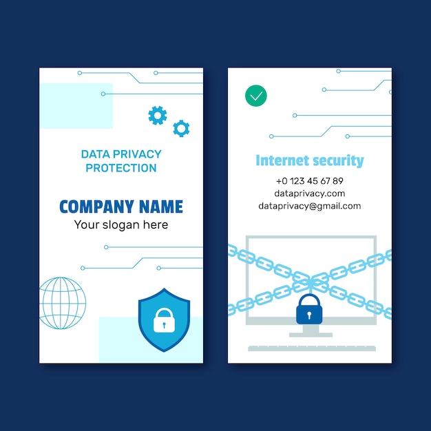 Tarjeta de visita vertical de privacidad de datos dibujada a mano