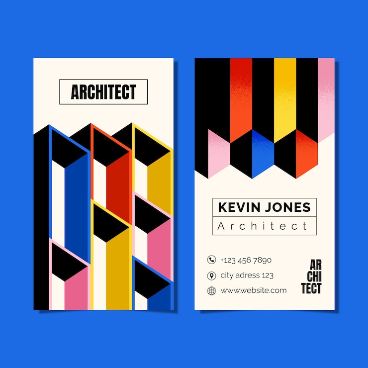 Tarjeta de visita vertical de proyecto de arquitectura de diseño plano