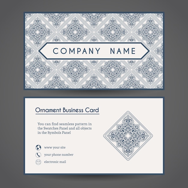 Tarjeta de visita vintage ornamental plantilla editable vectorial incluye frente y atrás