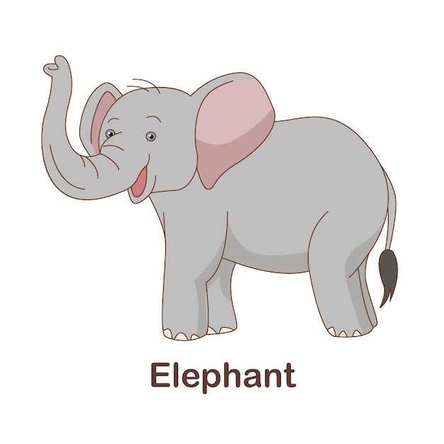 Tarjeta de vocabulario para niños. Elefante con imagen de elefante (Vocabulario del MCER: Nivel A1-A2)