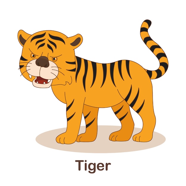 Tarjeta de vocabulario para niños. Tigre con imagen de tigre (Vocabulario para MCER: Nivel A1-A2)