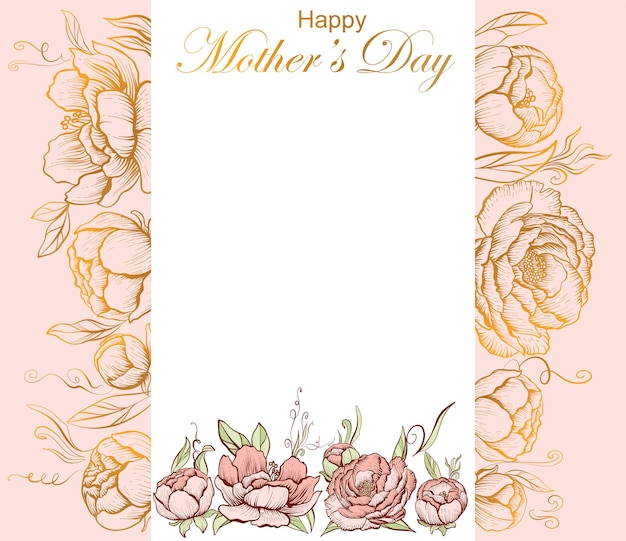 Tarjeta volante flores dibujado a mano fondo floral hermoso día de la madre