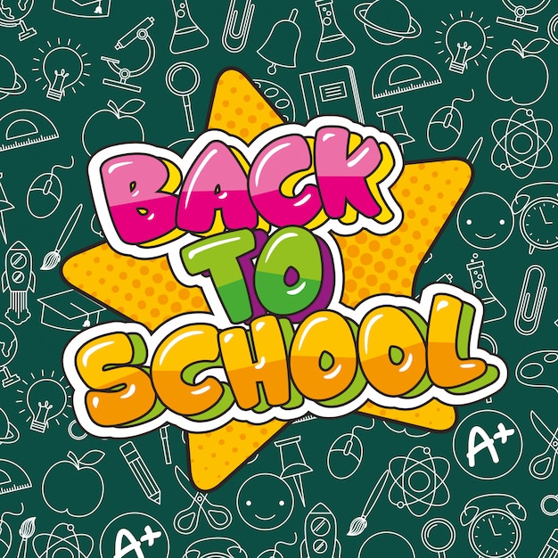 Tarjeta de vuelta a la escuela con dibujos animados.